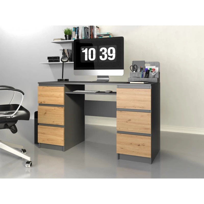 Computer desk top e shop KUBA ANTR/ART, straight, rectangular particleboard, 1300×510×760 mm, oak colour