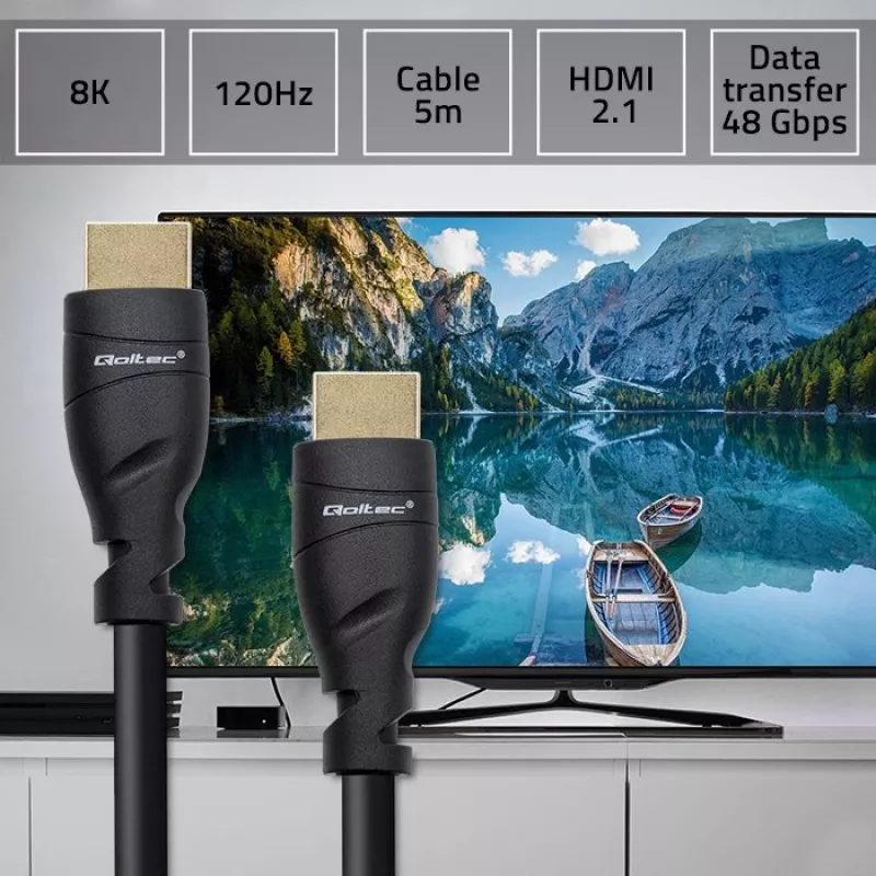HDMI 2.1 cable QOLTEC 5 m — 48 Gbit/s, 8K@60Hz, 26AWG, gold-plated connectors