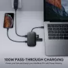 Laptop dock AUKEY CB-C71 — 3x USB‑C (USB 3.2 Gen1), HDMI, RJ‑45, MicroSD, USB PD 100W, 0.15 m cable, black