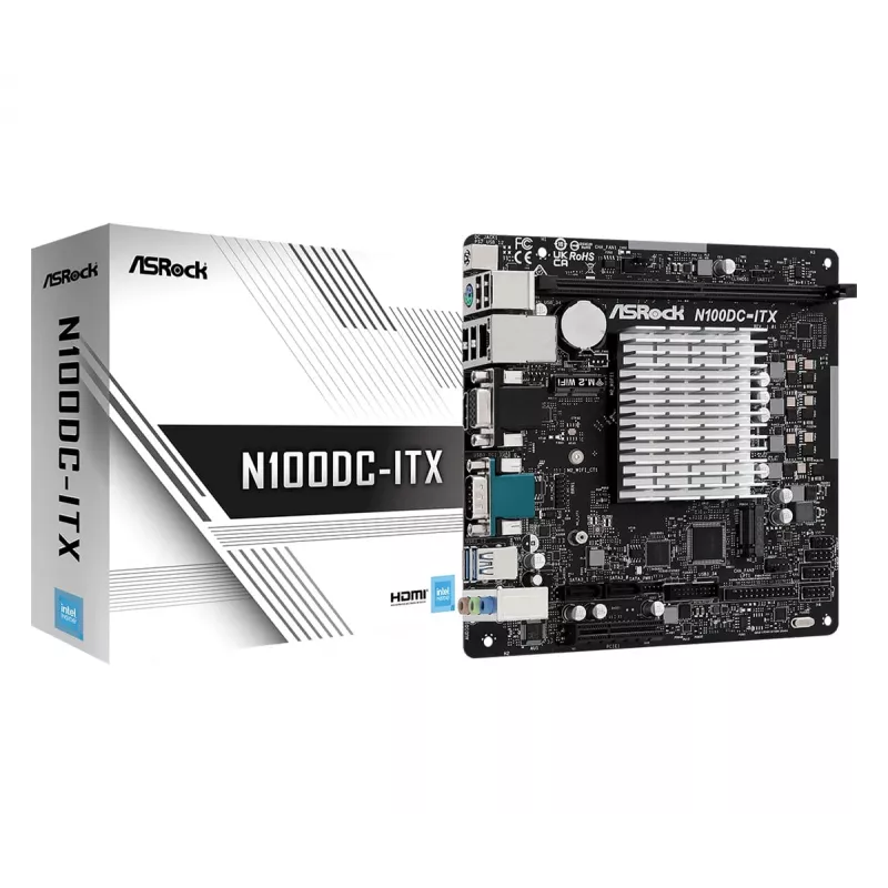 ASRock N100DC-ITX - Intel Quad-Core Processor N100 (up to 3.4 GHz) DDR4- 2 SATA3, Supports Intel Turbo Boost Technology Mini ITX (280) Motherboards
