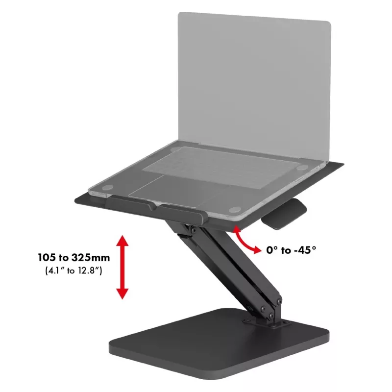 Maclean desk stand for monitor or laptop, gas spring, for standing and sitting work, black, MC-493
