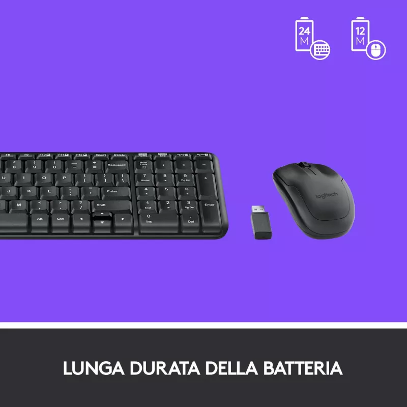 Logitech Wireless Combo MK220 - Keyboard-and-Mouse-Set - wireless - 2.4 GHz - Italian - Dark Grey (920-003721)
