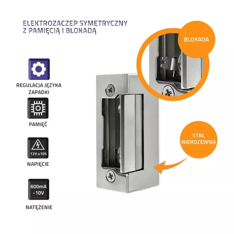 Electromagnetic lock QOLTEC 52459 12V symmetrical with memory and lock