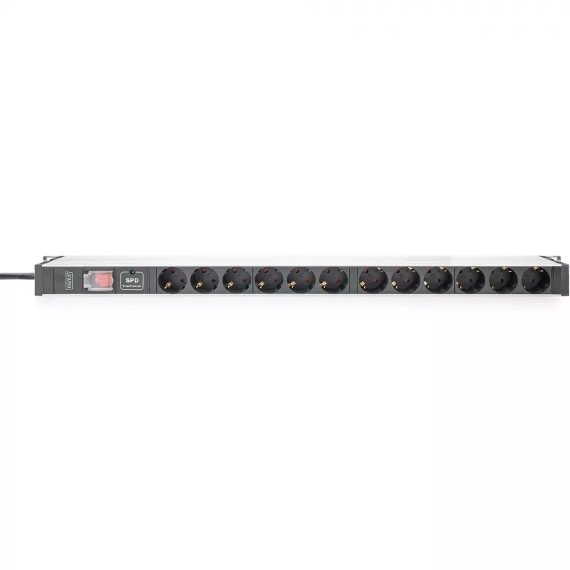 Digitus Socket strip 12-way safety sockets aluminum profile surge protection 2m cable