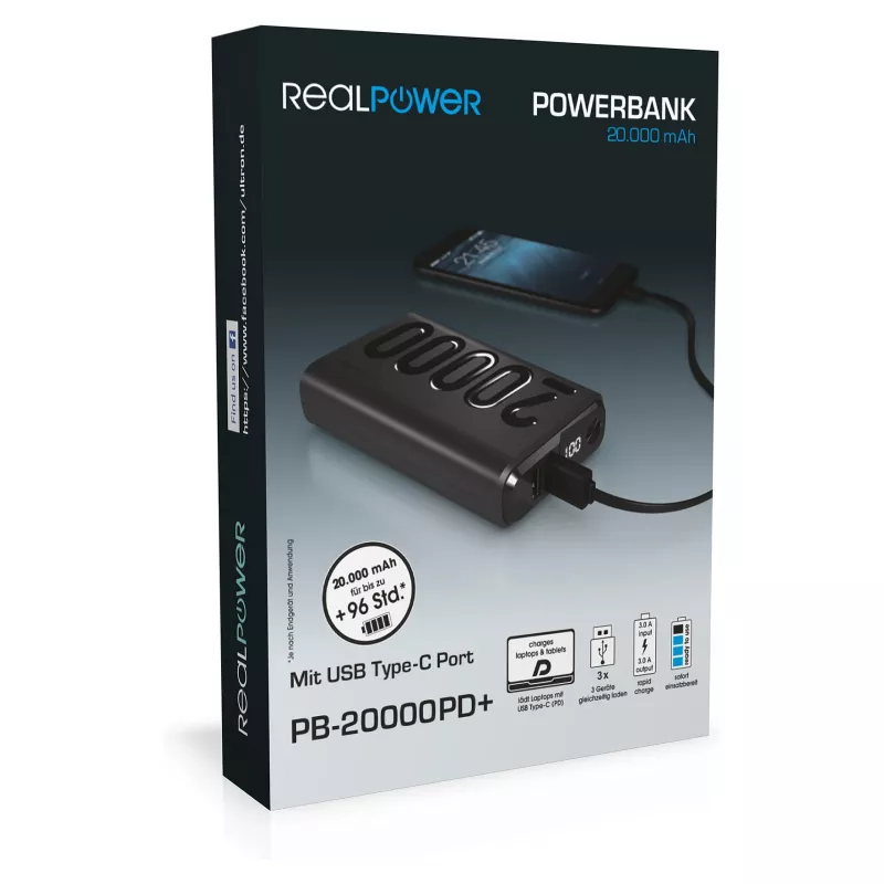 Powerbank RealPower PB-20000 PD black (323369)