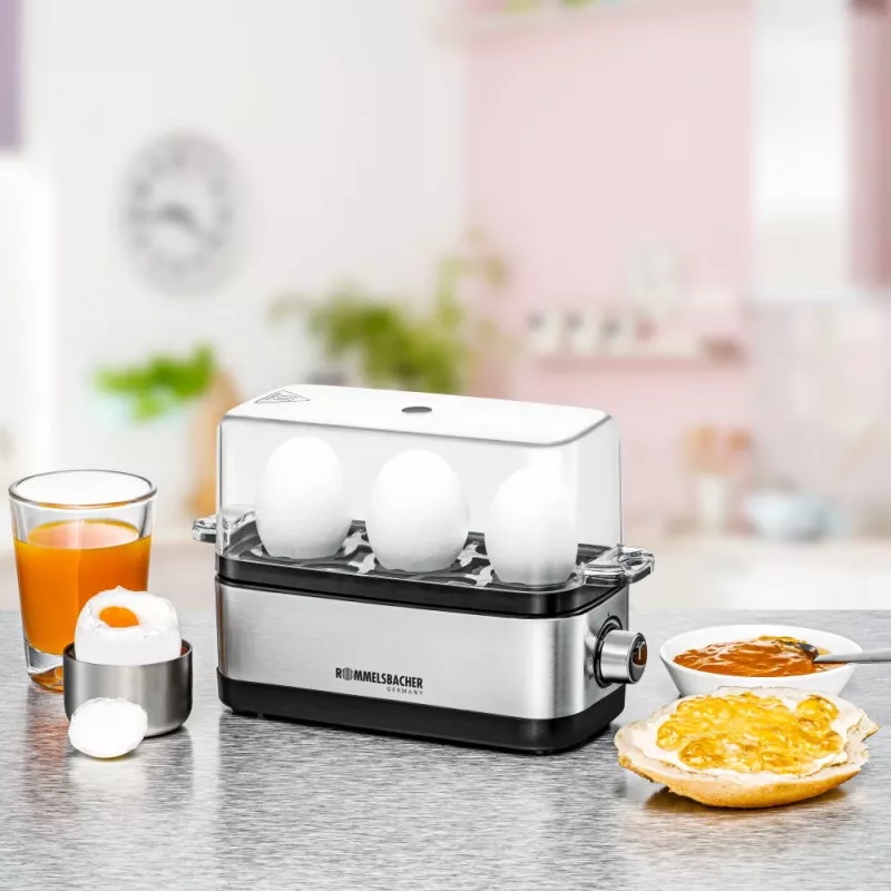 Egg cooker Rommelsbacher ER 300 — 3-egg stainless steel, 300 W, transparent lid