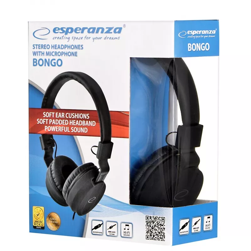 Headphones ESPERANZA BONGO EH212K — wired, head-band, 20–20000 Hz, 1.5 m cable, black