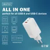 Wall charger DIGITUS DA-10303 67W GaN, 2× USB-C + 1× USB-A, 100–240V, white