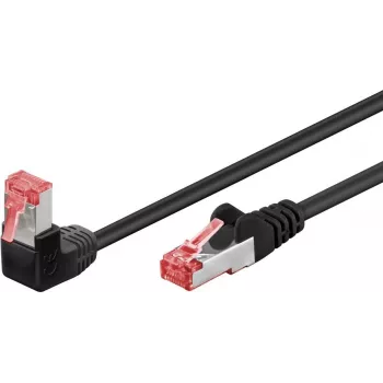 Goobay CAT 6 Patch Cable 1x 90° angled, S/FTP (PiMF), Black, 2 m - latch tab top, LSZH Halogen-Free, Copper (51544)