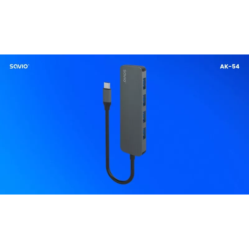 USB hub SAVIO AK-54 — 4 x USB-A (USB 3.2 Gen 1), USB-C host, black