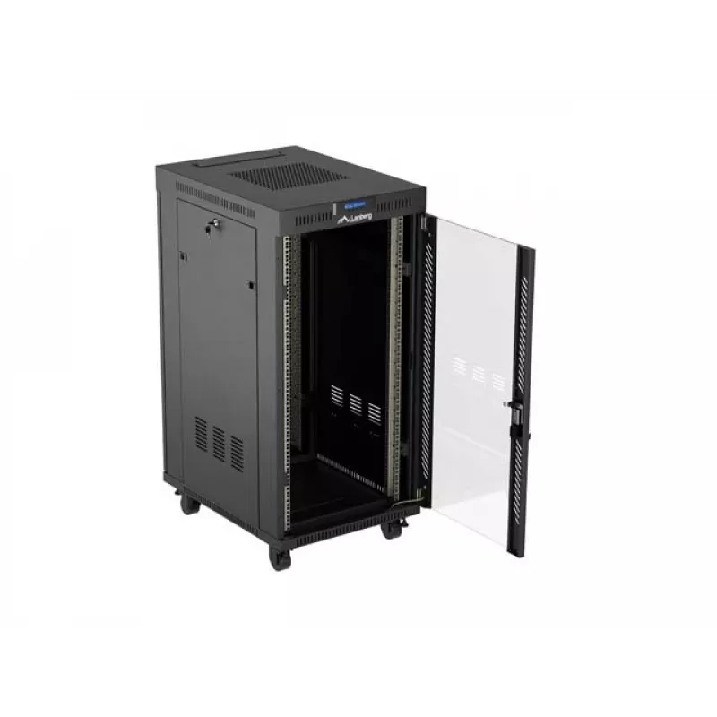 Network Rack Cabinet LANBERG 19 inch 24U 600x800 mm black with glass door and LCD cutout (Flat Pack) v2