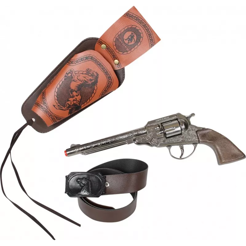 Toy metal cowboy revolver Pulio 155150/0 with detachable holster, single-action replica
