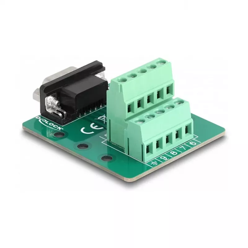 DeLOCK D-Sub 9 pin male to Terminal Block for DIN rail Width 51 mm Depth 58 mm Height 30 mm