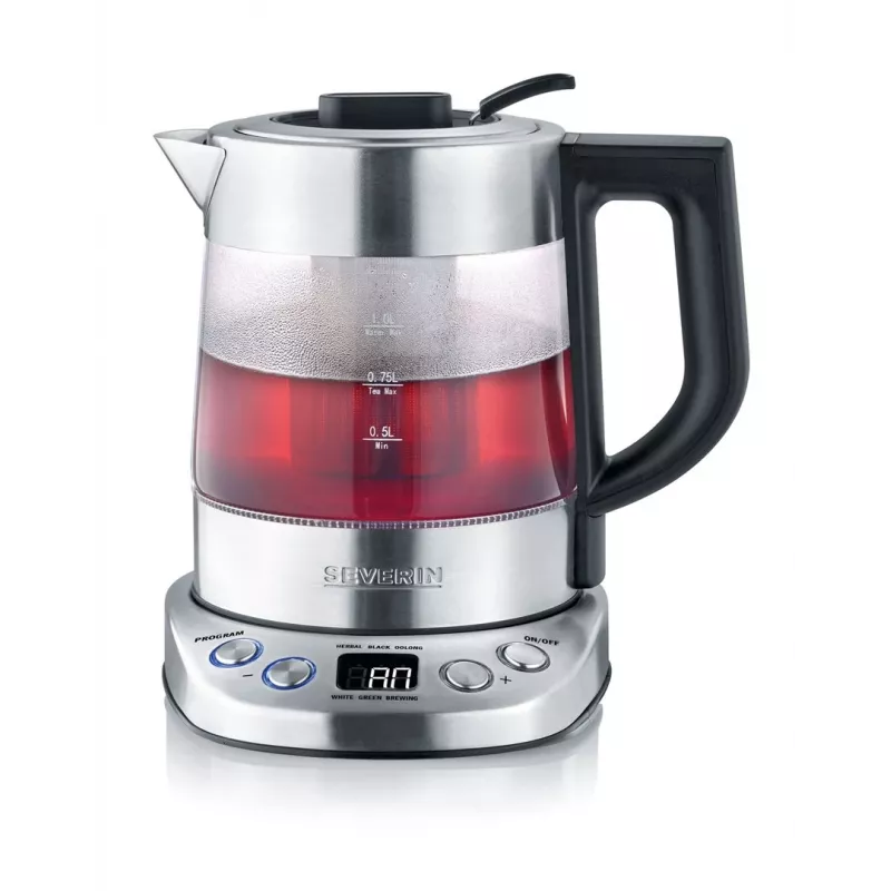 Electric kettle SEVERIN 1 L 2200 W glass and stainless steel, 5 temp settings, LED display