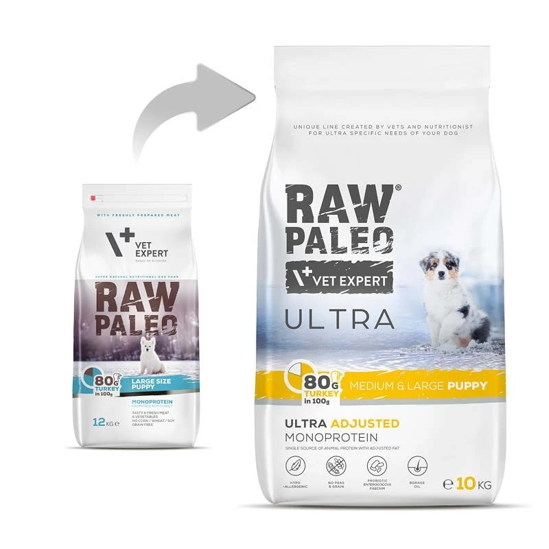 VET EXPERT RAW PALEO Ultra Medium&Large Puppy Turkey - dry food for puppies - 10 kg