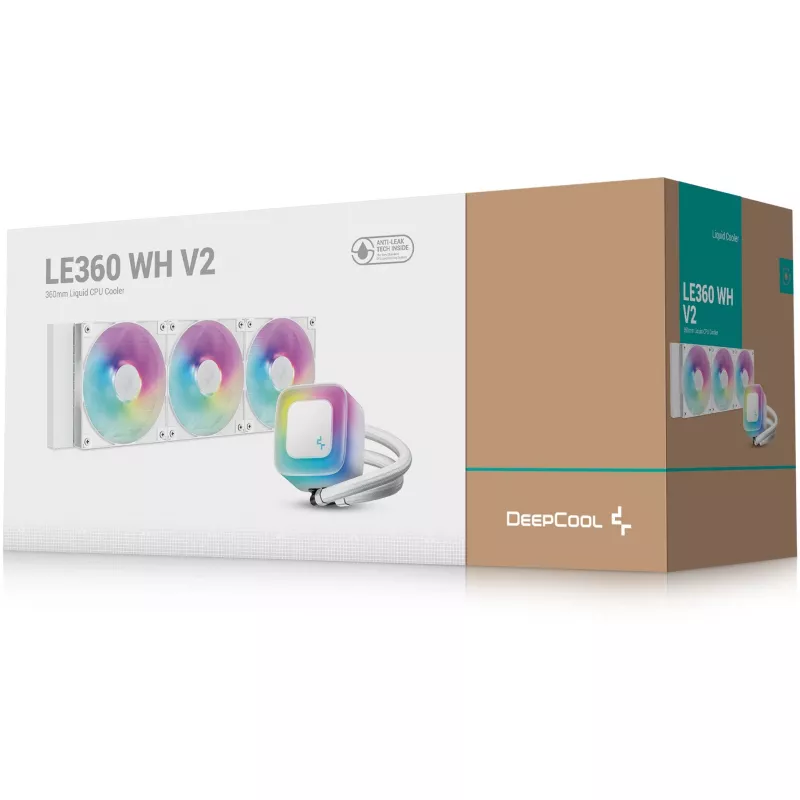 All-in-one liquid cooler DeepCool LE360 WH V2 12 cm White — 360 mm radiator, 3x120 mm fans, LGA 1851 support