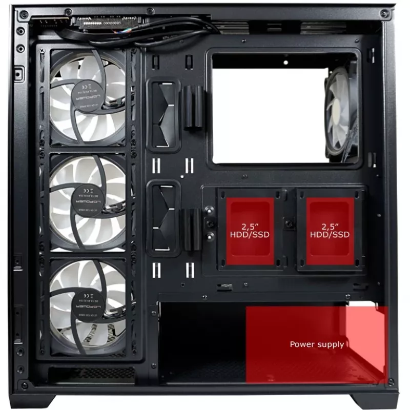 LC-Power Enclosure MidiTower 715B black USB3.2/Audio o.Power Supply SEAMLESS_X (LC-715B-ON)