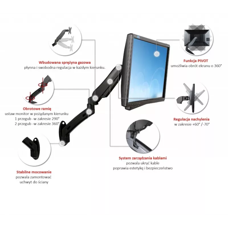 Wall handle to 1 lcd monitor 13-27 inches L-12GW