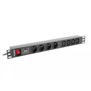 Power distribution unit LANBERG PDU-04E04I-0200-BK — 4× C13 outlets, 16 A, 220–250 V, 2 m cable, 1U horizontal, black