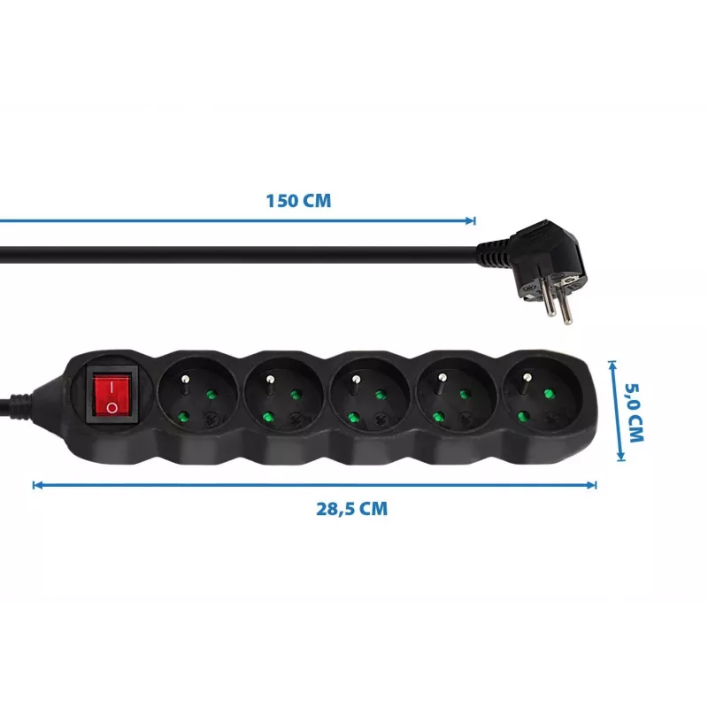 Power Extension Esperanza ELK214K 1.5 m cable 5 Type E outlets Indoor Black