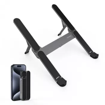 Foldable compact mini laptop stand SODI — grey, portable adjustable notebook riser