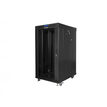 Lanberg FF01-6822-12BL Freestanding Rack Cabinet 22U 600x800mm Black with Glass Door LCD