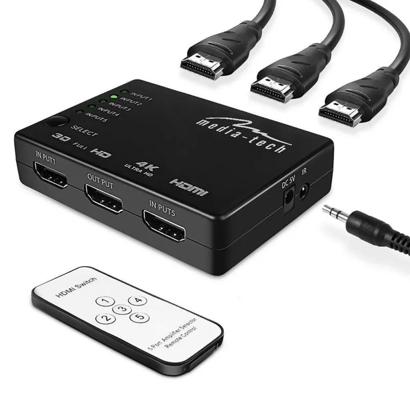 HDMI video switch MEDIA-TECH MT5207, 3x HDMI inputs, 1x HDMI output, black