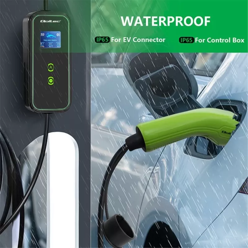 Qoltec Mobile EV Car Charger Adjustable 2in1 Type2 | 7kW | 230V | CEE 3 PIN | Wi-fi| LCD | Portable | Wallbox | 5m