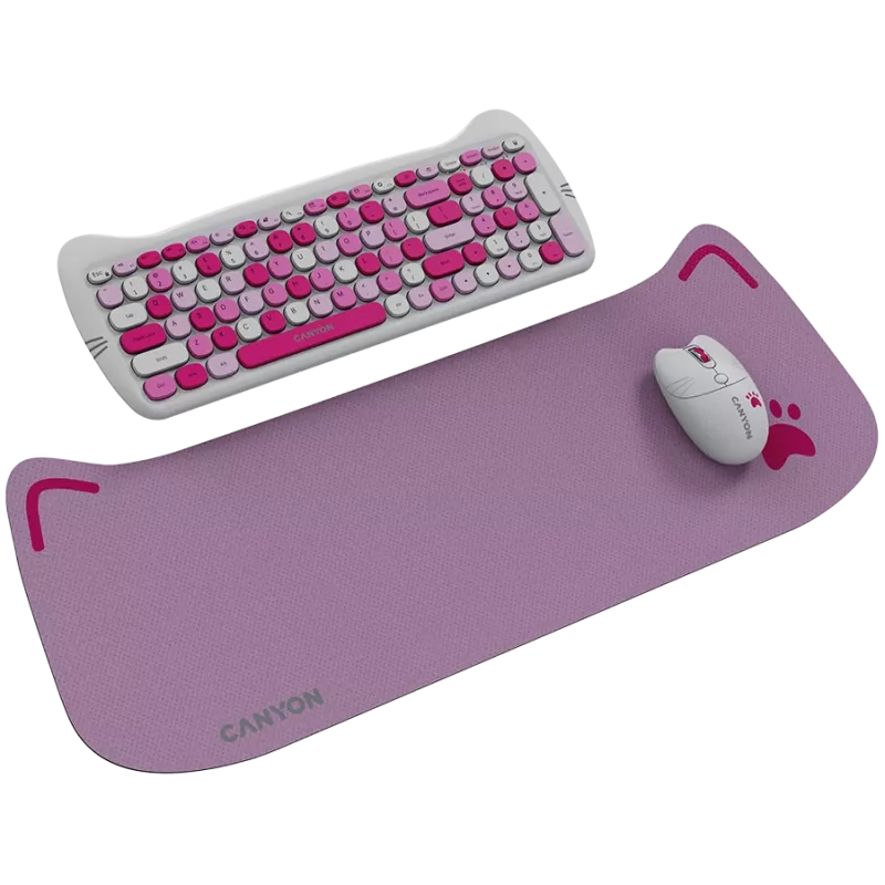 Wireless Keyboard and Mouse Set CANYON HSET-W6 Pink Kitty Edition
