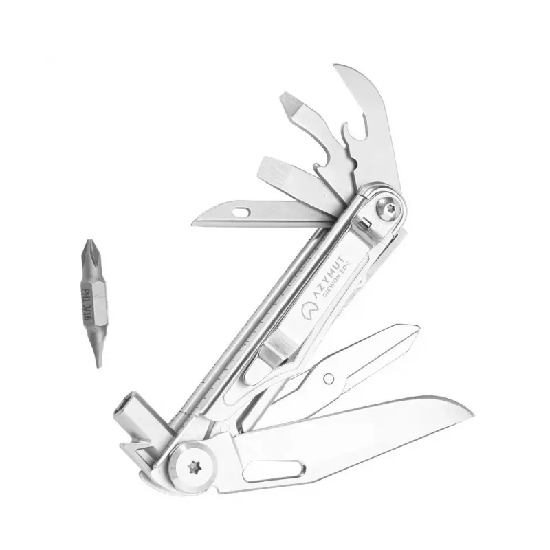 Multitool AZYMUT H2038B — 8-tools stainless steel compact EDC, 173 mm, 125 g, with holster and bit set