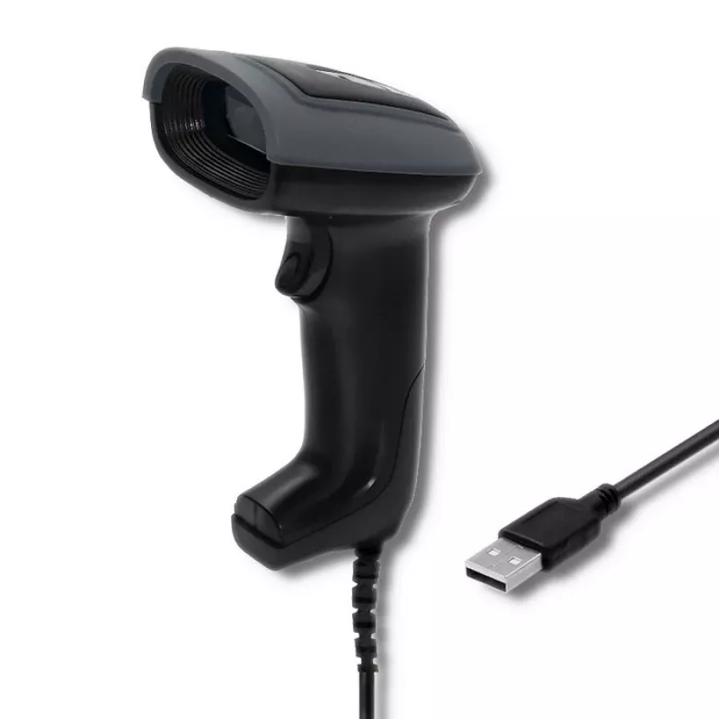 Handheld barcode reader QOLTEC 50863 — 1D/2D scanner, USB wired, LED sensor, black, 5V, 1.8 m cable