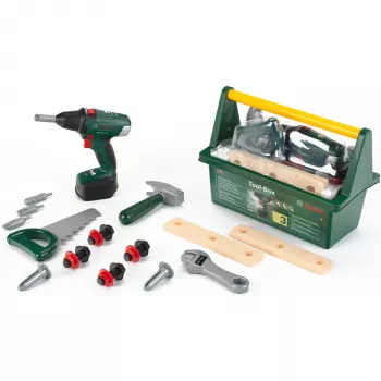 Theo Klein 8520 Bosch Tool Box I with Lots of Tools I Incl. Battery-Powered Cordless Screwdrive