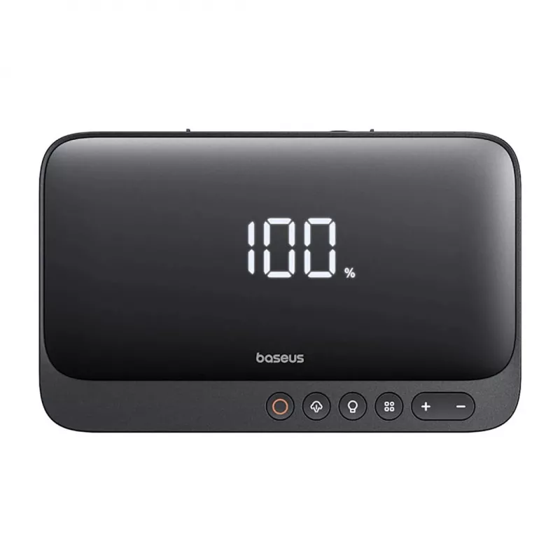 Portable charger Baseus Super Energy 6000 mAh — jump starter, LiPo 6000 mAh, 300 A start current, 150 PSI, built-in display & flashlight, USB-C + USB-A, black