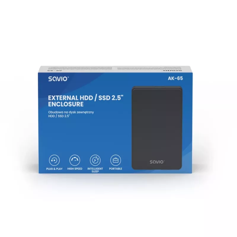 HDD/SSD enclosure SAVIO AK-65 Black 2.5 inch SATA USB 3.0 5 Gbit/s Micro-USB