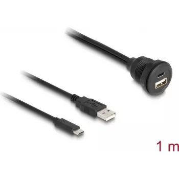 DeLOCK USB 2.0 Cable USB Type-A male and USB Type-C male to USB Type-A female and USB Type-C female 1 m black