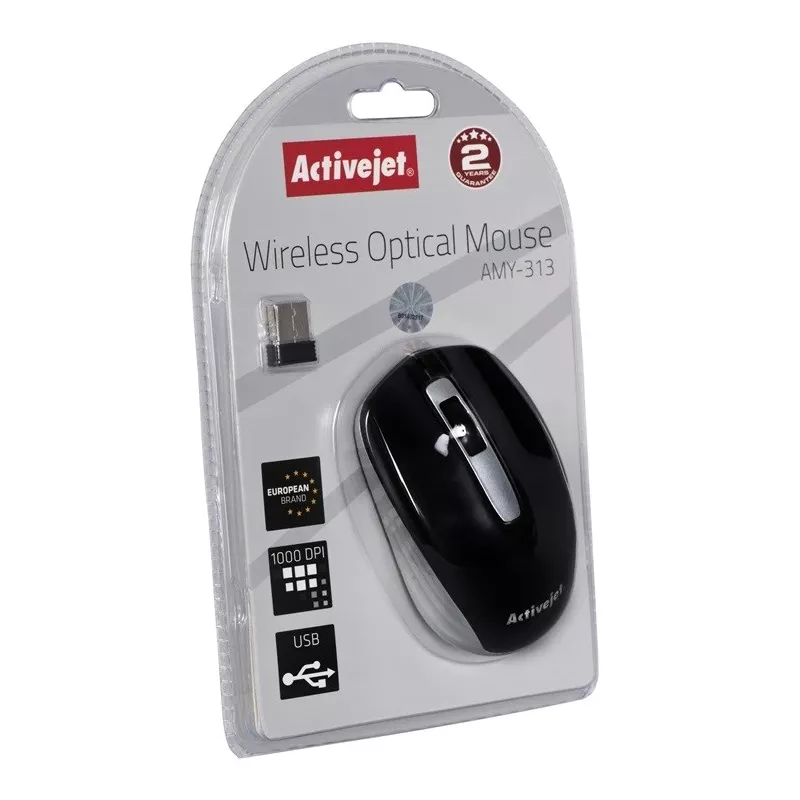 Wireless mouse ActiveJet AMY-313, RF nano receiver, optical 1200 DPI, ambidextrous, 3 buttons, AA battery