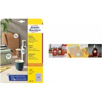 Round white labels AVEY (AVERY) 6225-10 — 51 mm, permanent adhesive, pack
