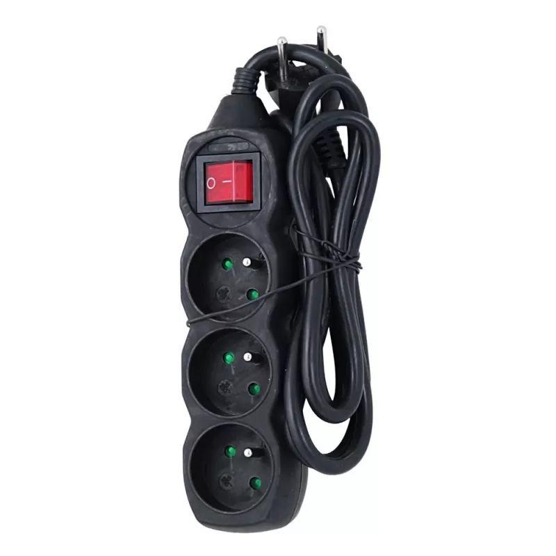 Power extension cord ESPERANZA ELK210K — 1.5 m cable, 3 Type E AC outlets, angled plug, indoor, black