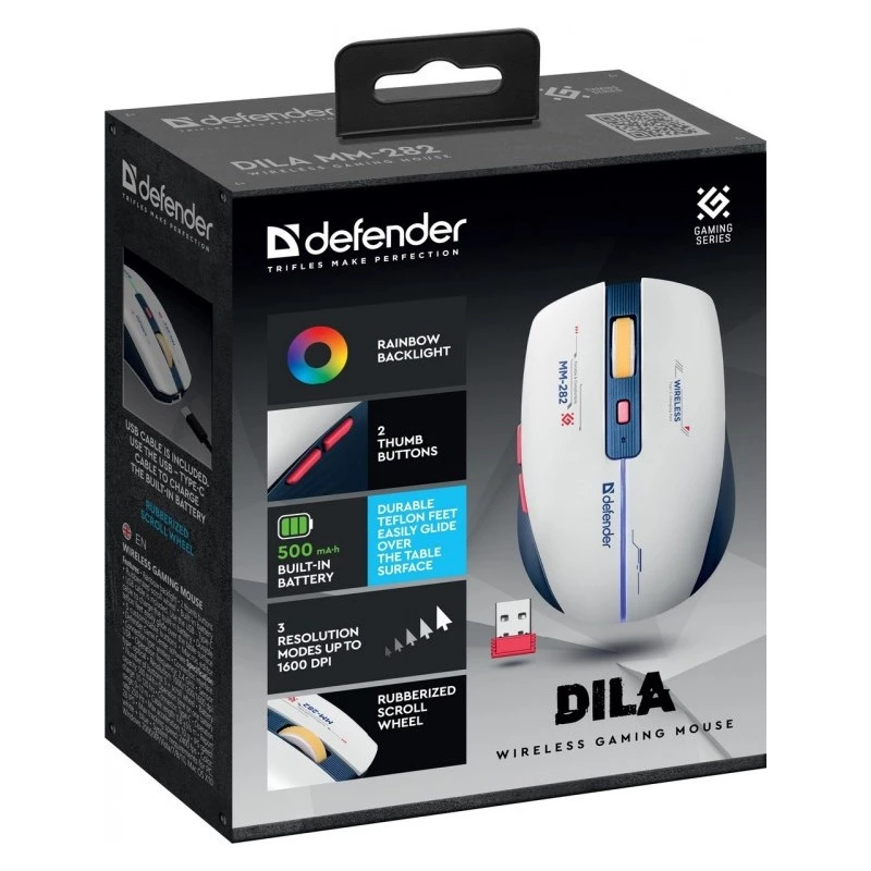Wireless gaming mouse DEFENDER MM-282 RF — ambidextrous, optical 1800 DPI, 5 buttons, USB, battery-powered