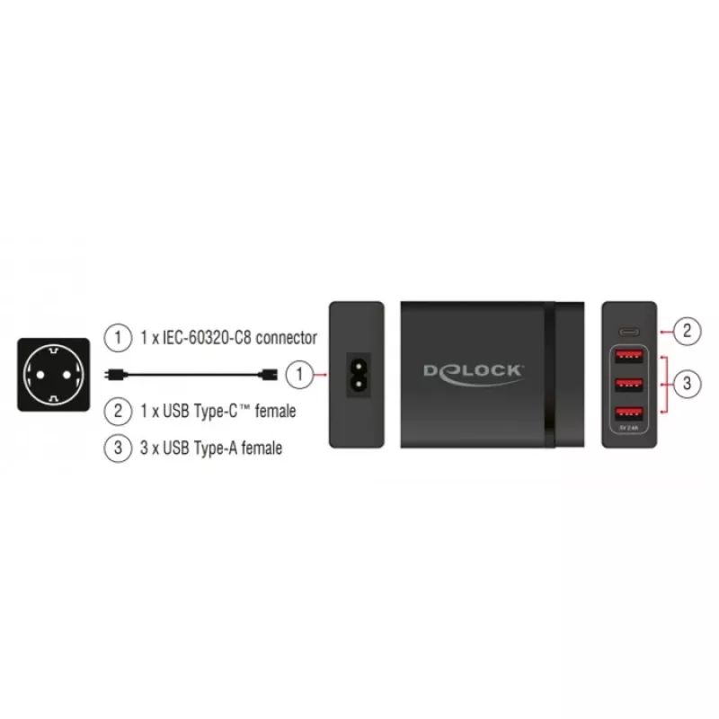 Charger DeLOCK USB-Wandladegerät 63974 Universal Black AC Indoor