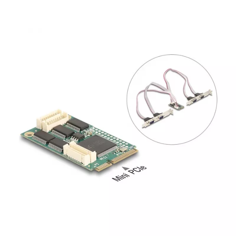 Internal RS-232 interface card DELOCK 95278 — Mini PCI Express host, 4× RS-232 outputs, FIFO 256 B, 30×51×10 mm