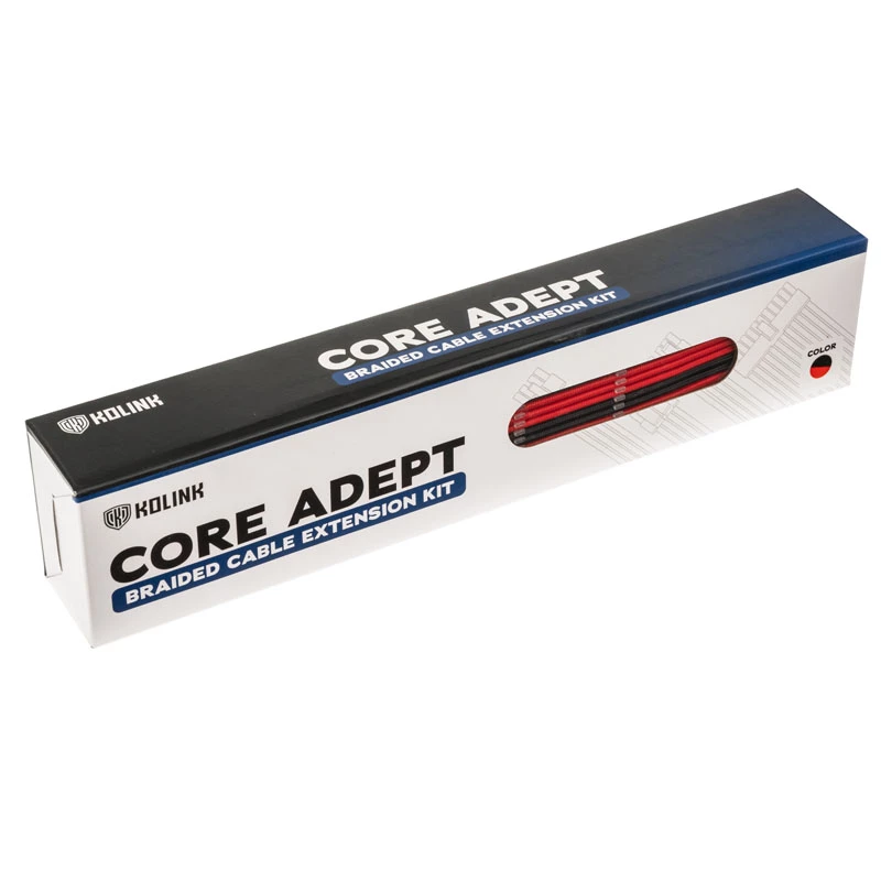 Braided Cable Extension Kit Kolink Core Adept – 20+4pin, 8pin, 4+4pin, 3×6+2pin; lengths 300–350 mm; PET jacket; copper conductors