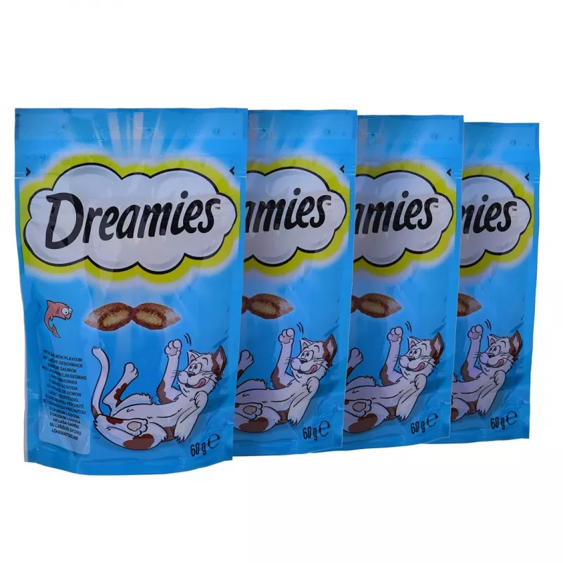 Cat treats Dreamies Cheese, Chicken, Salmon assortment 12×60 g — meaty solid snacks, Protein 31%, Fat 21%