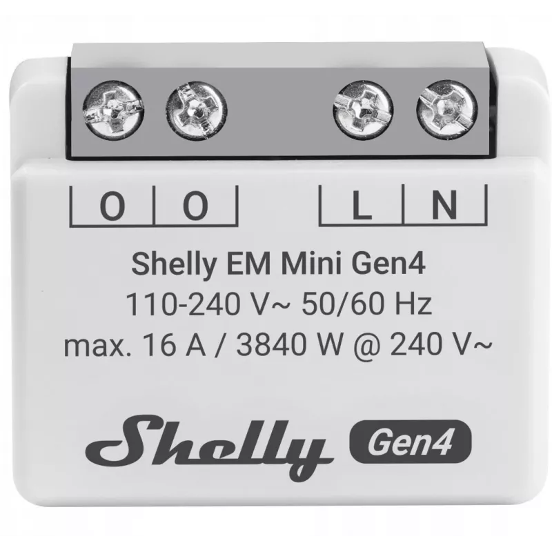 Smart relay Shelly Relay EM Mini Gen4 1-channel Wi‑Fi Matter Zigbee Bluetooth 8A, 110–240V, energy meter