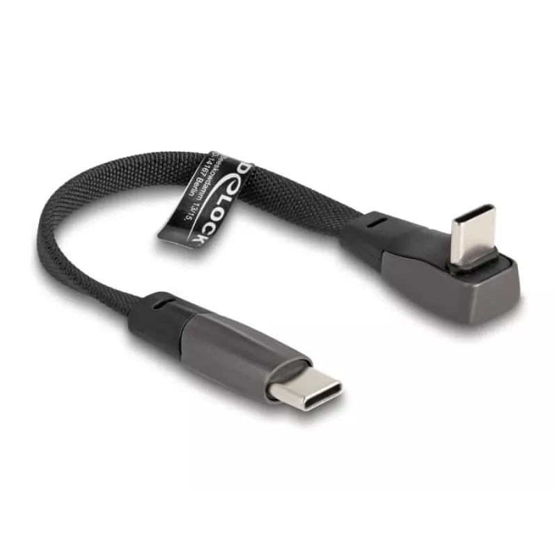 DeLOCK USB 2.0 Flat Ribbon Cable USB Type-C male to USB Type-C male angled PD 3.0 60 W 14 cm black