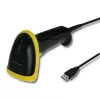 Handheld barcode reader QOLTEC 50867 — 1D/2D laser scanner, USB wired, 600 mm range, yellow/black