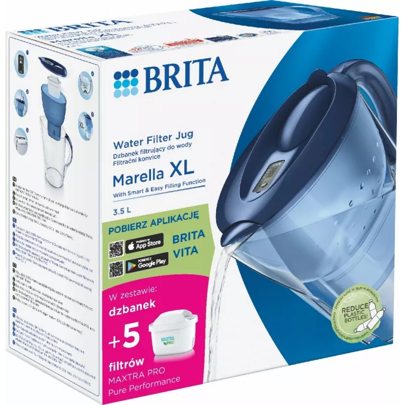 Water filter jug BRITA Marella XL with 5 MAXTRA PRO cartridges, blue