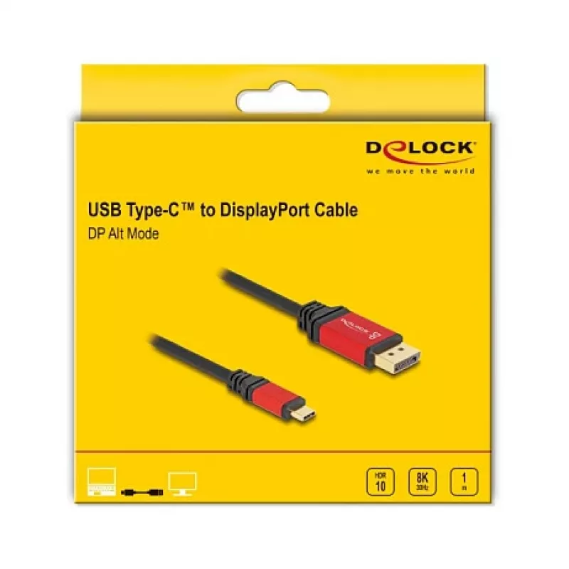DeLOCK USB Type-C to DisplayPort Cable 8K 30Hz HDR 1m Red