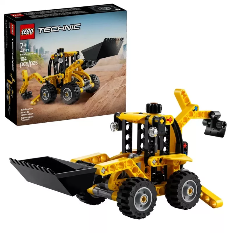 Construction set LEGO Technic Backhoe Loader 42197 — articulated steering, working loader, 104 pieces, recommended age 7+