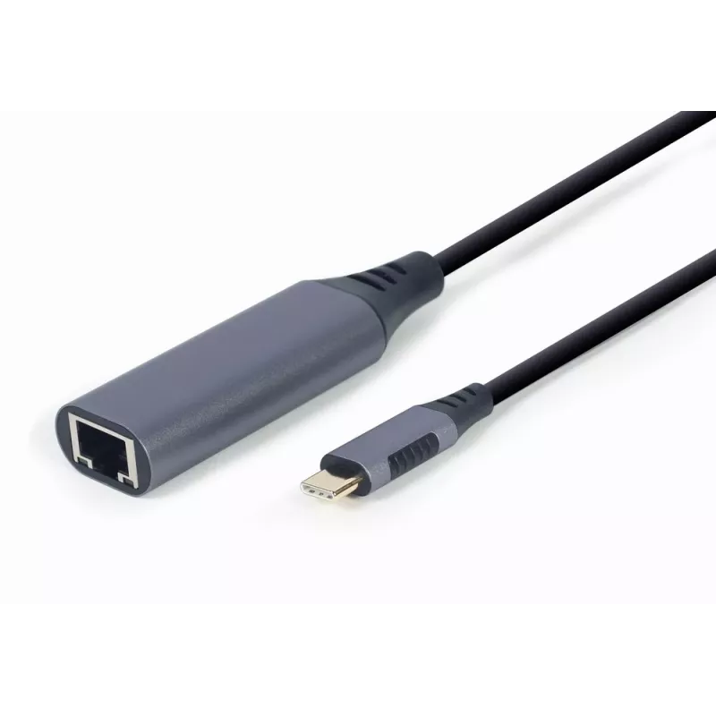 Network adapter Gembird A-USB3C-LAN-01 Type-C USB 3.2 Gen 1, Gigabit RJ-45, 0.15 m cable, metal housing, grey/black